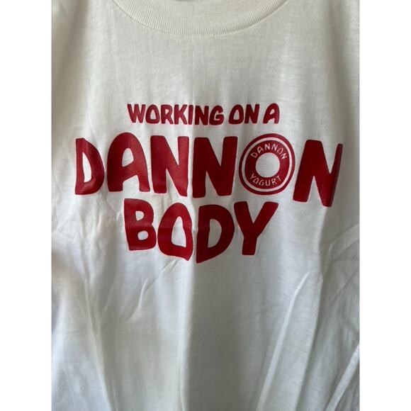 Vintage 80's DANNON Yogurt White Single Stitch Short Sleeve T-Shirt Medium NEW - Picture 2 of 8